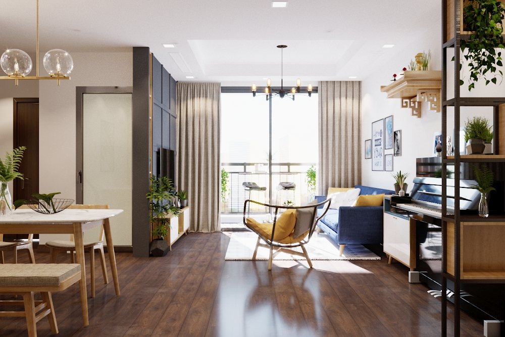 Điều này mang tới sự thoáng đãng nhưng vẫn không kém phần sang trọng, tinh tế cho khu vực sinh hoạt chung