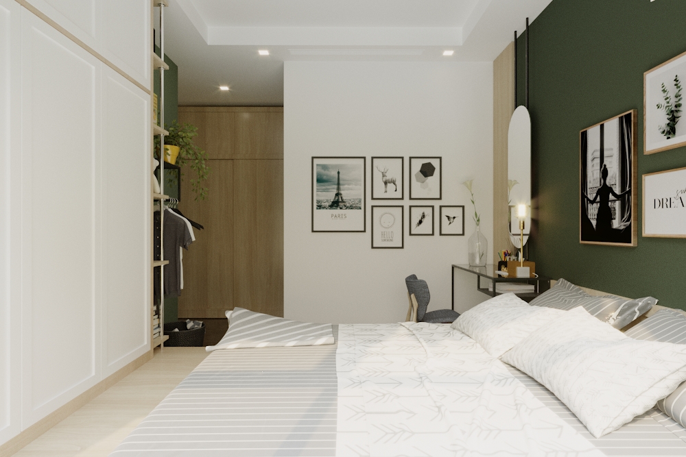 Hệ tủ tầng thoáng dạng hộc đa năng, vừa làm nơi cất đồ và vừa có thể làm bục đặt cây cảnh, giúp căn phòng thoáng mát, nhiều sức sống hơn