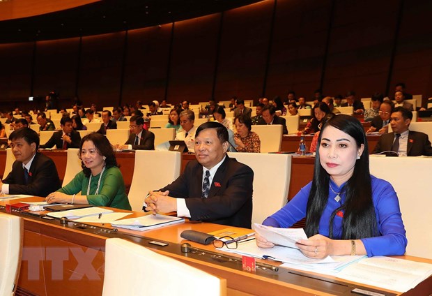 Đoàn Đại biểu Quốc hội tỉnh Vĩnh Phúc tại phiên khai mạc. (Ảnh: Trọng Đức/TTXVN)
