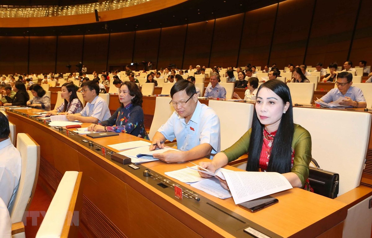 Đoàn đại biểu Quốc hội tỉnh Vĩnh Phúc tại phiên họp sáng 23/5. (Ảnh: Doãn Tấn/TTXVN)