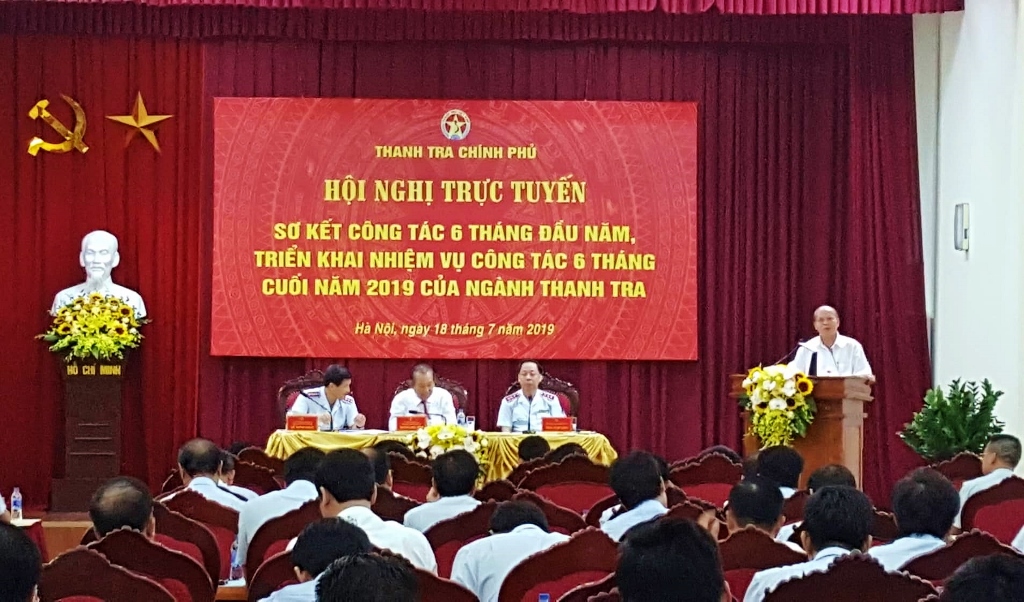 Hội nghị trực tuyến sơ kết công tác 6 tháng đầu năm 2019 và triển khai nhiệm vụ công tác ngành Thanh tra 6 tháng cuối năm. Ảnh: LS