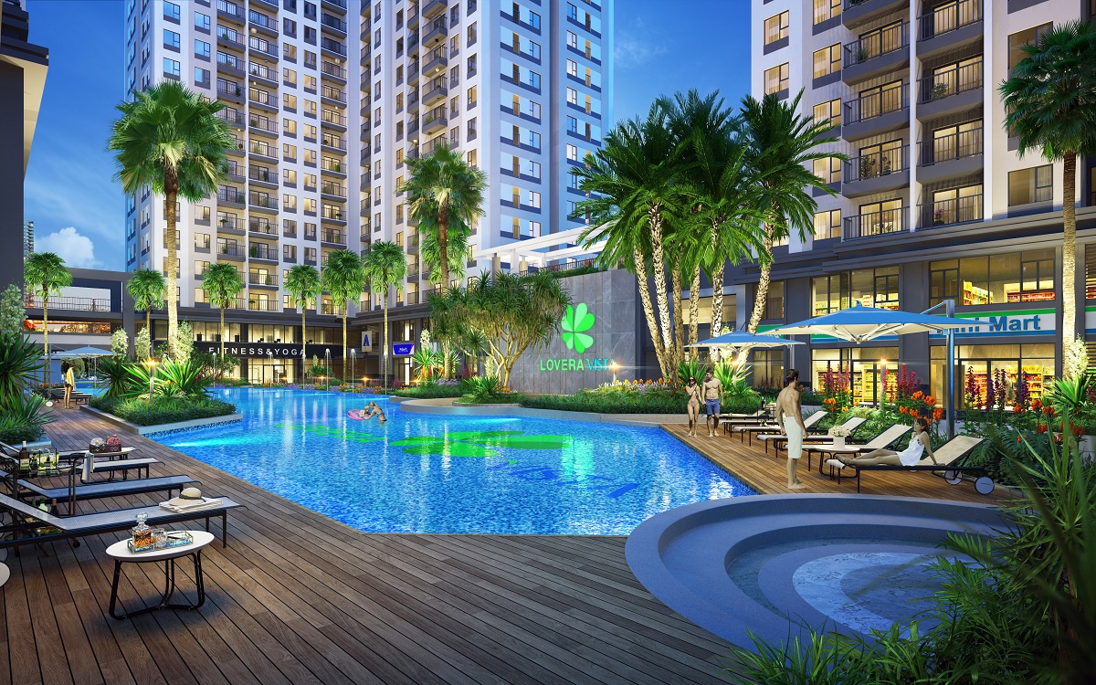 Lovera Vista được đầu tư đến 51 tiện ích hiện đại, với diện tích cảnh quan cây xanh và mặt nước gần 3.700m2 (trong đó, diện tích hồ bơi – mặt nước khoảng 800m2).