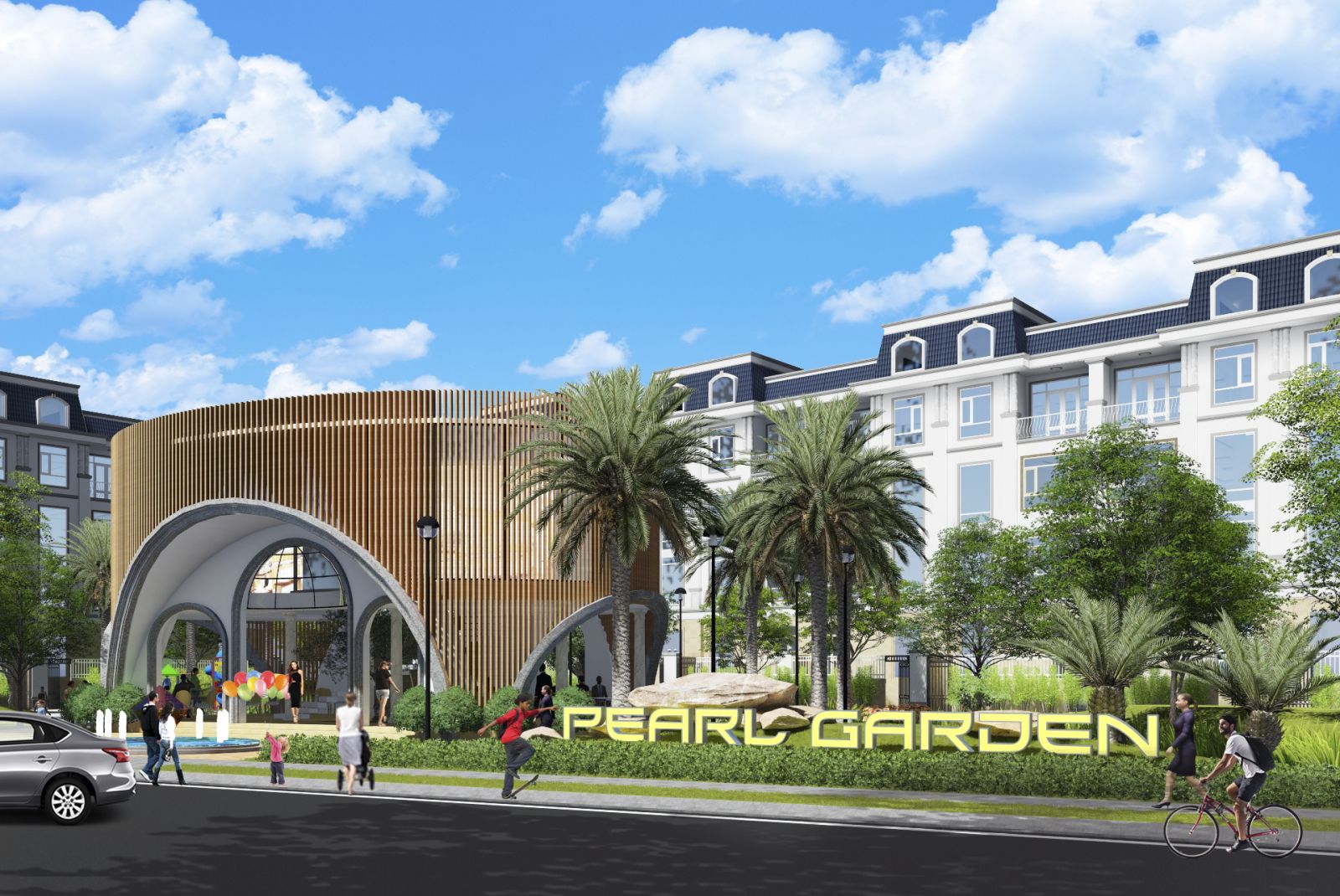 Công viên Pearl Garden – công viên nội khu điển hình với tạo hình viên ngọc bắt mắt.
