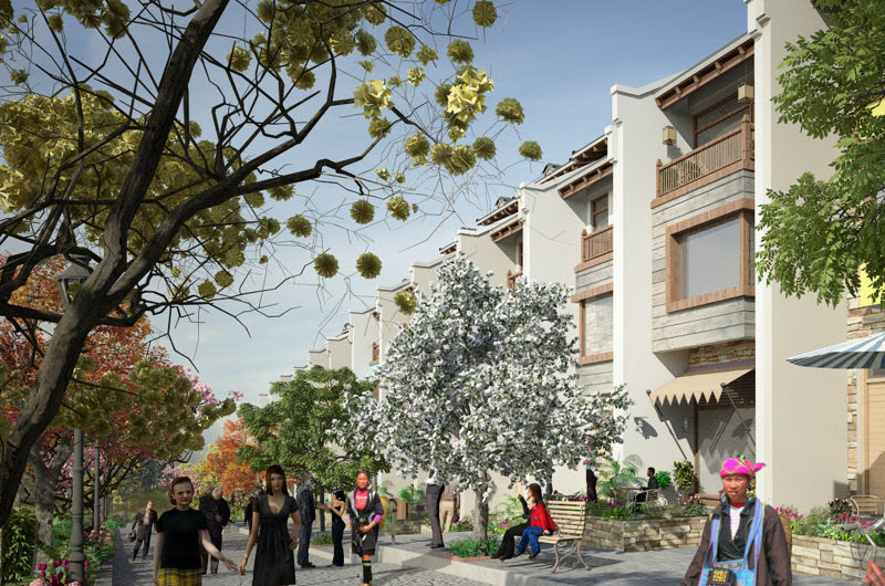 Mô hình nhà phố thương mại liền kề – Shophouse Sapa Jade Hill.