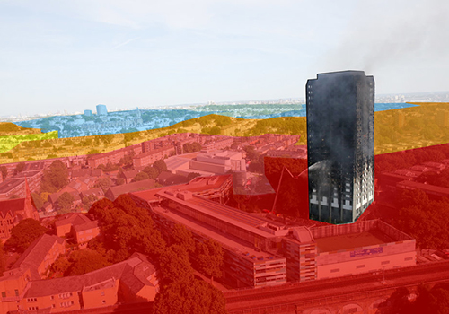 Dựa trên khảo sát của chính phủ năm 2015, tòa chung cư 24 tầng Grenfell nằm trong khu vực đánh dấu màu đỏ đậm tương trưng cho mức sống nghèo nhất. Ảnh: HuffPost