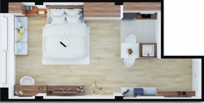 Bố trí nội thất tổng thể căn hộ studio