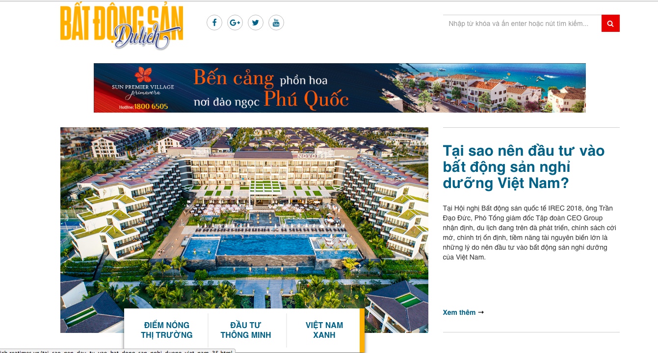Giao diện trang chủ Chuyên trang Bất động sản Du lịch