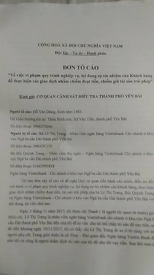 Nội dung đơn tố cáo của ông Dũng
