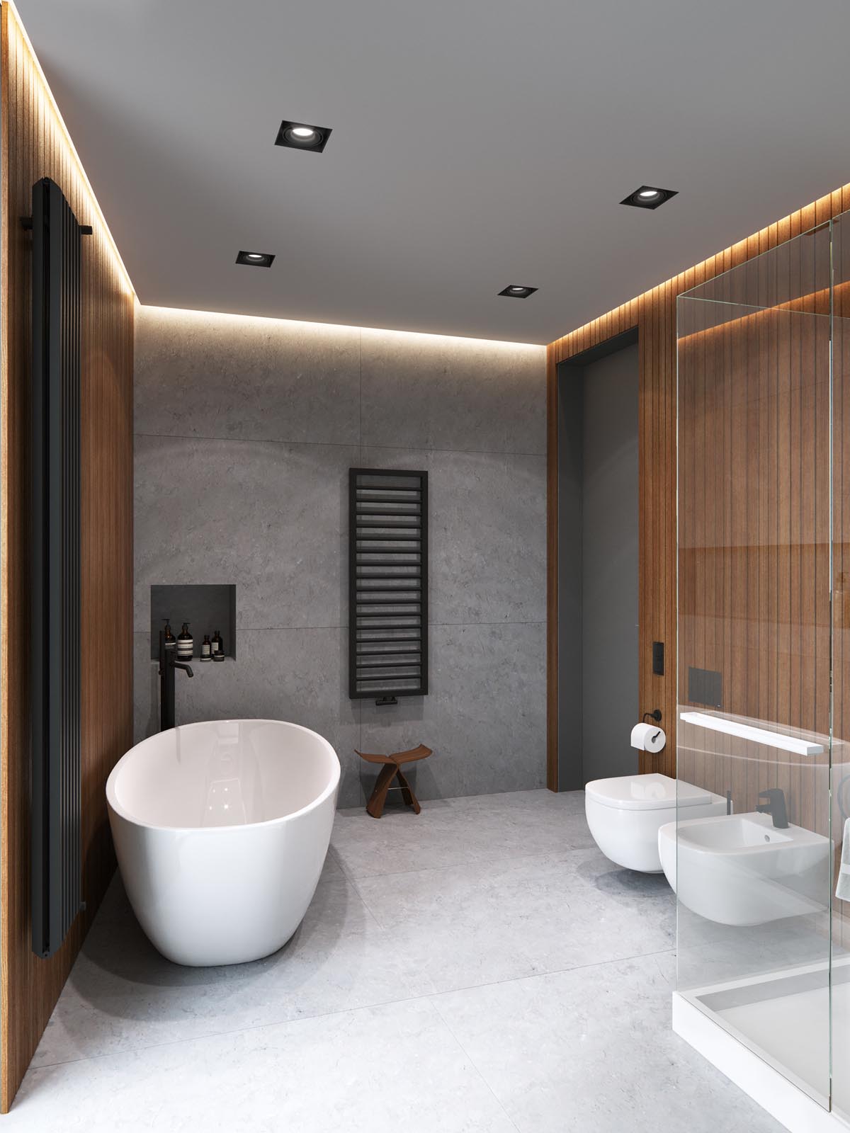 Ánh sáng nhẹ trong phòng tắm cũng tạo cảm giác thư giãn tuyệt vời hơn sau 1 ngày làm việc mệt mỏi.