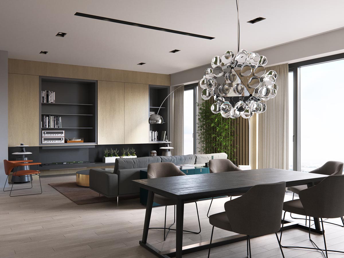 Những chiếc ghế và bạn thiết kế tối giản tạo cho căn phòng cảm giác rộng rãi hơn.